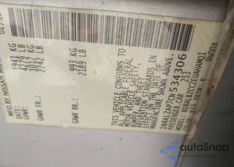 2012 Nissan Altima 2.5 S from USA, damaged, VIN 1N4AL2AP7CN534306